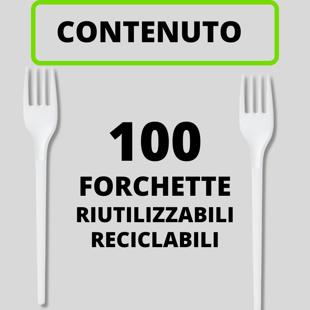 100 Forchette Riutilizzabili PAJADA - In Plastica Riciclata, Lavabili In Lavastoviglie, 16.5cm