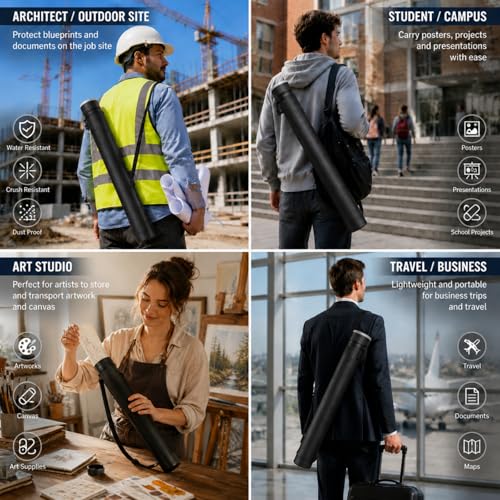 Image of Henoyso 1 Pcs Extendable Poster Tubes Bulk with Strap Blueprint Holder & Carrying Case for Maps, Documents, Artworks, Banners (L)