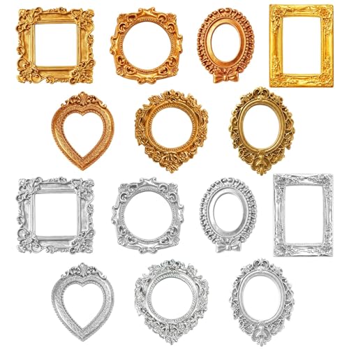squishy 10-16 PCS Mini Photo Frame, Vintage Photo Frame, Resin Mini Frames for Home Decor, DIY Projects, Party Decorations, Photography Props, Jewelry Display, Wall Hanging (14pcs (B))