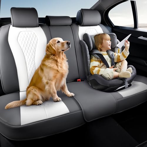 Image of Coverado Rear Seat Covers, White Car Seat Cover, Back Seat Cover, 3-Pieces Luxury Car Seat Cushion, Leather Seat Cover Seat Protector Universal Fit Most Cars