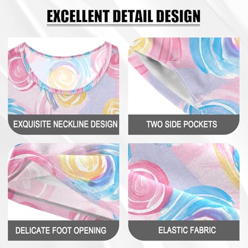 ALAZA Candy Watercolor Pajamas Set Short Sleeve Cotton Sleepwear Summer Pjs 2 Piece 5-14Y4