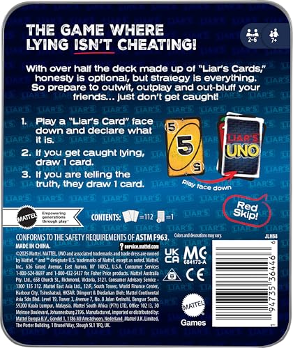 image for Mattel Games Liar’s UNO Card Game in Travel & Storage Tin for Adults