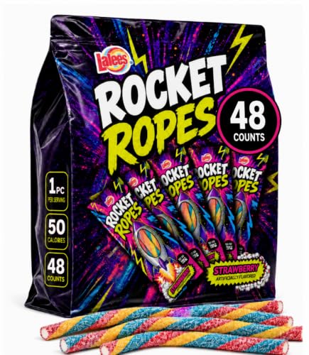 Rocket Ropes Rainbow Candy Filled Licorice, 48 Count -15g Each