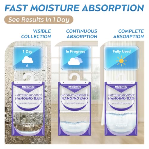 Image of 17.5 oz Large Hanging Moisture Absorber Bags for Closets, Lavender, 3 Pack | 12 g Fragrance Beads for a Lavender Scent, Fast-Acting Humidity Absorber, 1000 mL Capacity, Leak-Resistant, Bathrooms & RVs