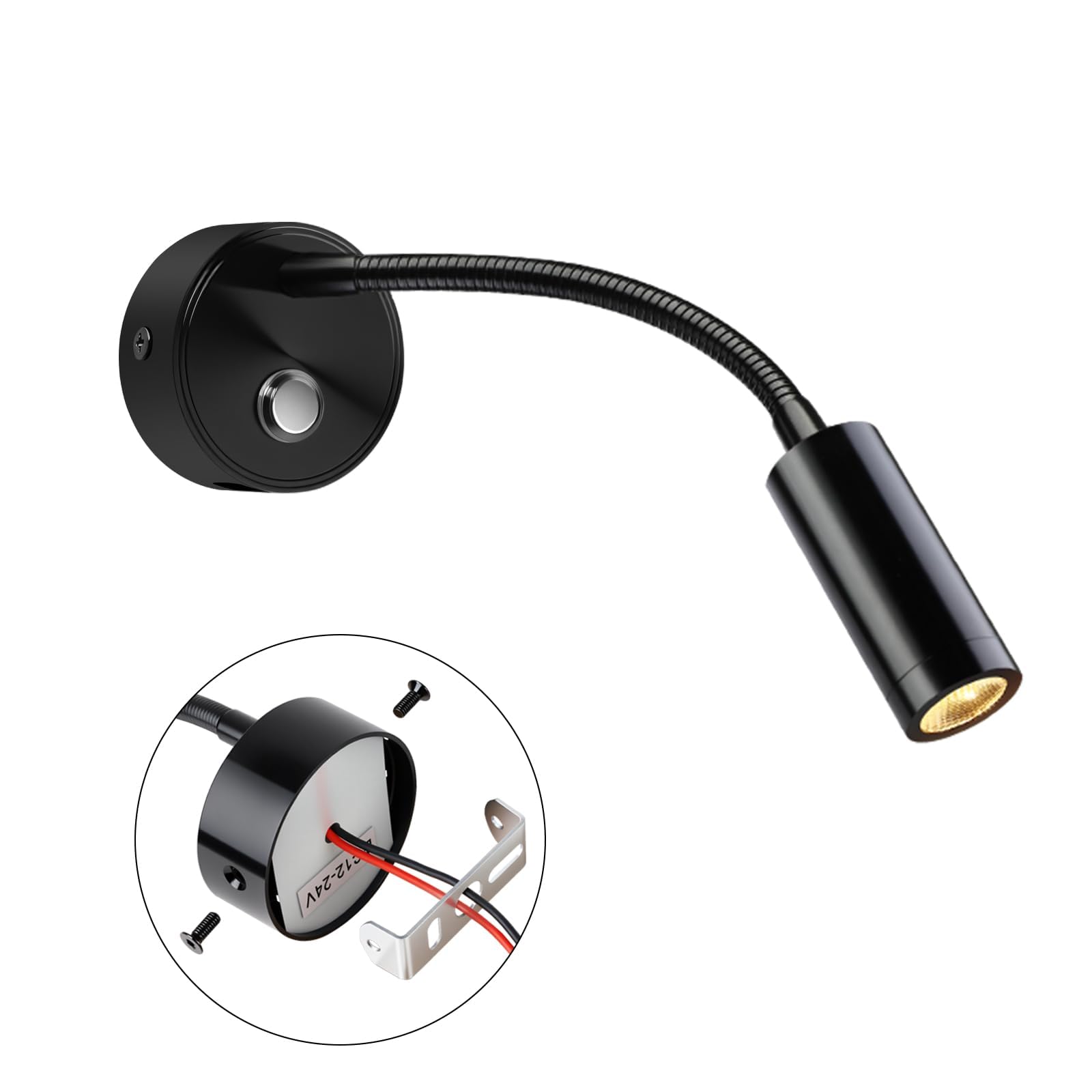 ERWEY 2 Częściowa Lampka do Czytania LED 12V do Kempingowych, ściemniana Dotykowo 3000K-6000K Regulacją Jasności, Nocna Gęsiej Szyi 360° Złączami USB A + C Oświetlenia Wnętrza łodzi Przyczep, Czarna