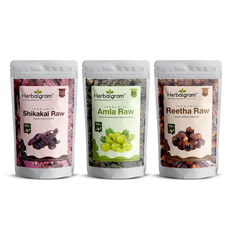 Herbal gram Organic Combo Amla Reetha And Shikakai Raw For Making Hair Shampoo Or Oil (100Gmx3, Pack Of 3)