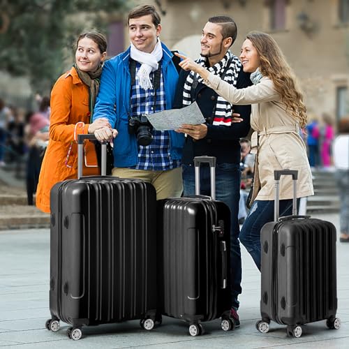 3 Piece Luggage Sets, Lightweight ABS Suitcase with 4 Spinner Wheels ＆ TSA Locks, Hardside Carry On Luggage Durable Suitcase Set for Family Travel Business - Black, 20/24/282