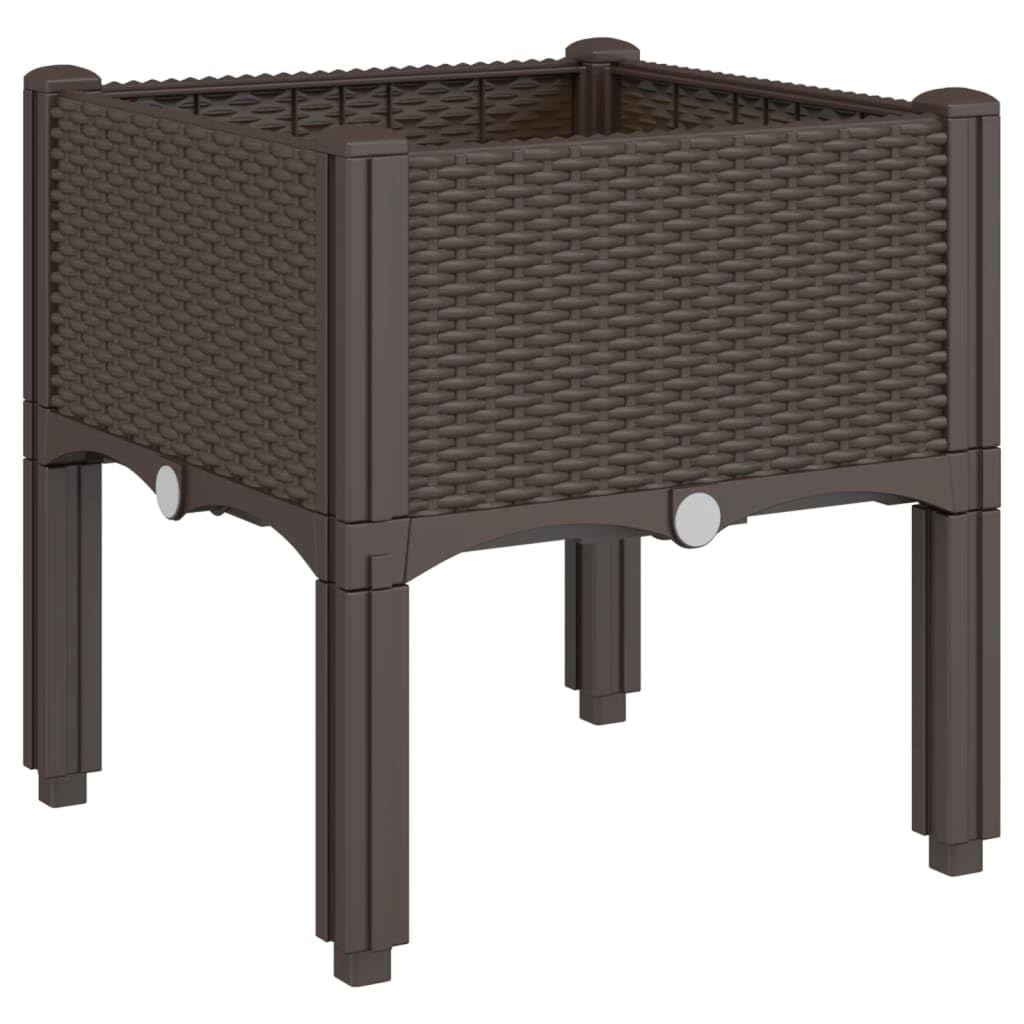 Donica ogrodowa z nóżkami brązowa 40x40x42 cm PP podwyższona donica na patio taras do roślin pnących warzyw kwiatów rattanowy design pojemna odporna