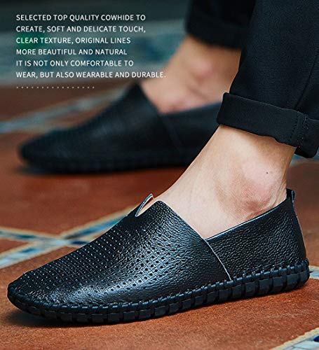 Image of Men's Genuine Leather Loafer Shoes Slip On Soft Walking Shoes Perforated Driving Shoes