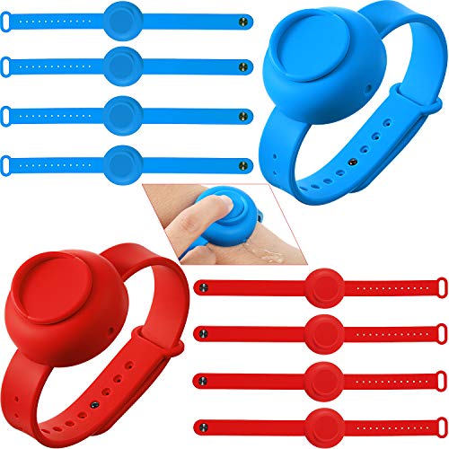 10 Pieces Refillable Silicone Hand Liquid Wristband Portable Adjustable Wearable Dispenser Pumps Liquid Wearable Bracelet Wristband Holder for Lotion Wash Liquid for Adult Boys Girls