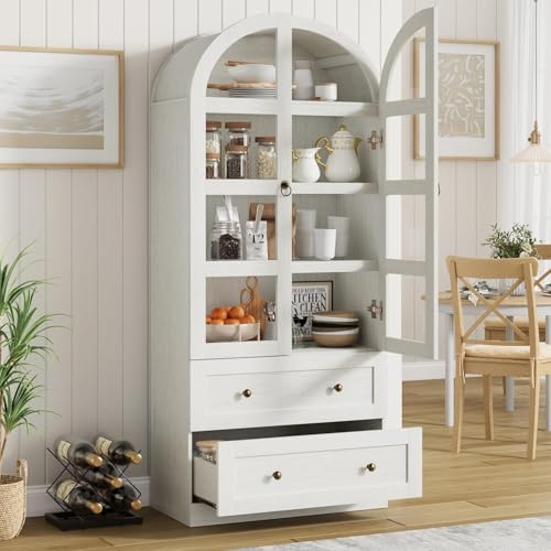 GarveeLife 72 Inch Tall Dome Bookcase with Drawers and Glass Door, 4-Tier Wooden Bookshelf with Arched Top and Display Shelves, Farmhouse Storage Cabinet for Home Office, Living Room, Entryway by GarveeLife - Image 9