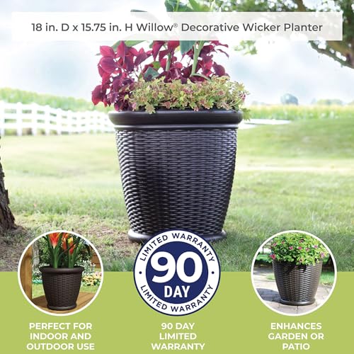 Suncast 3 Pack Wicker Planter w/Drillable Drain Holes, Decorative Indoor/Outdoor Pot, 18in, Java - image 7