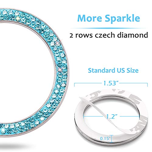 Image of ToBeQueen Push to Start Button Ring Emblem Sticker 2Pcs Diamond Car Ring Stickers Rhinestone Car Accessories Interior for Women,Cute Car Decals Ignition Accessories Blue