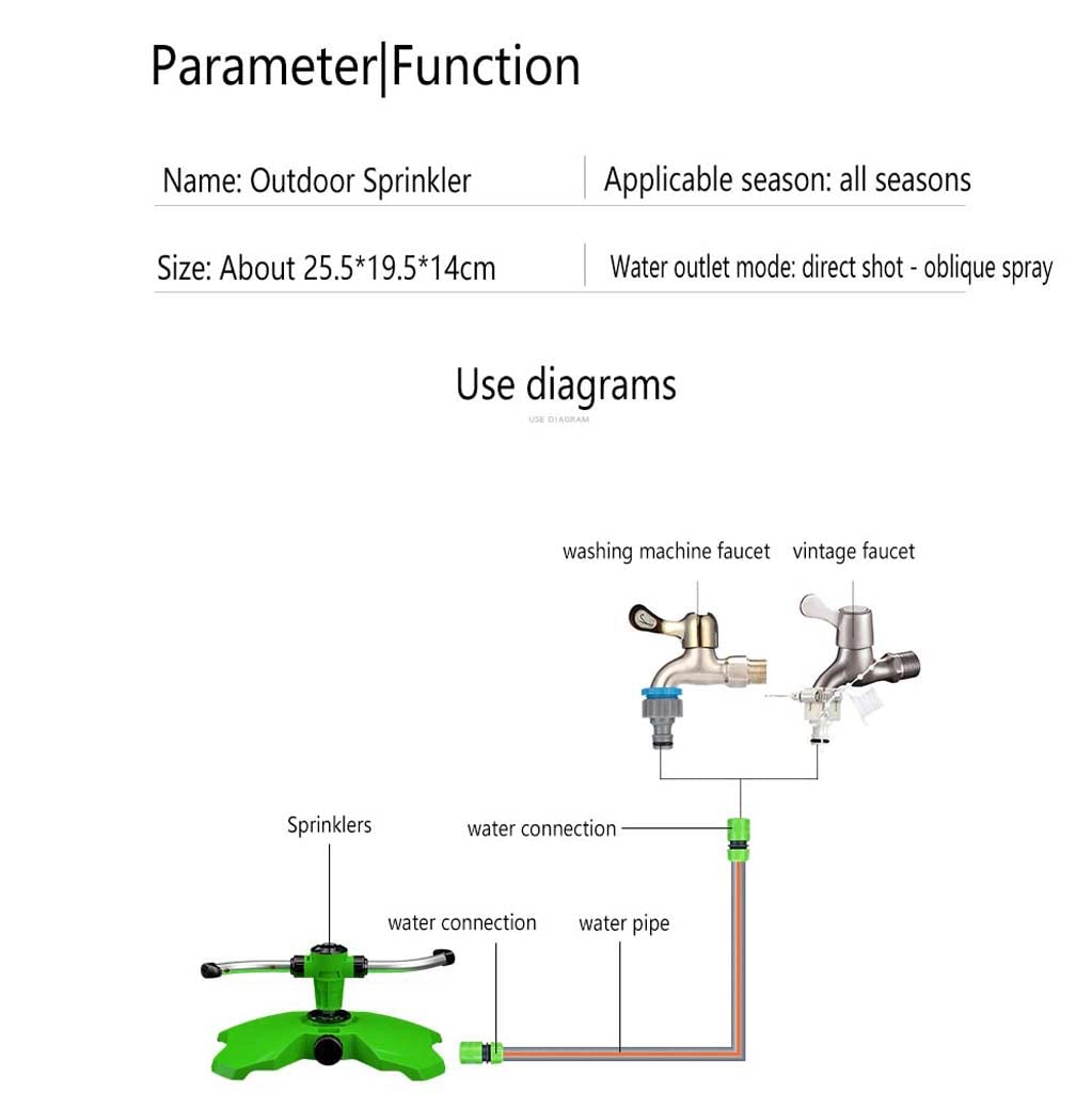 WZX Irrigatore da Giardino per impieghi gravosi, irrigatore da Giardino Regolabile a 360 Gradi, 2 Braccia, spruzzatore Durevole per Piante, Facile connessione del Tubo
