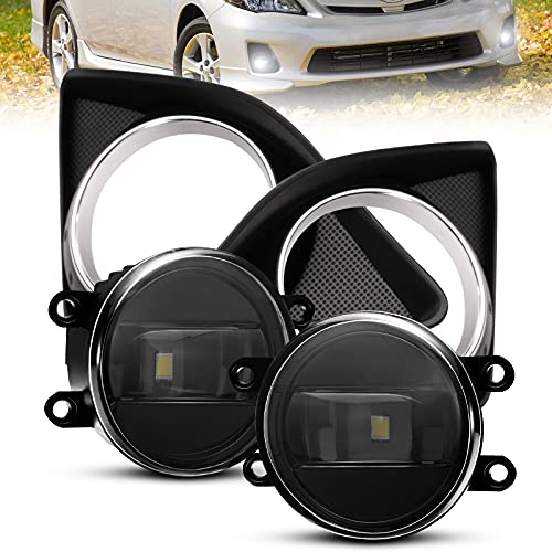 FieryRed LED Fog Lights Assembly Compatible with Corolla 2007 2008 2009 2010, 2,200LM White LED Fog Lamp Front Bumper Replacement Driving Off Road Foglights Kit - Black, 1 Pair (Corolla 2007-2010)