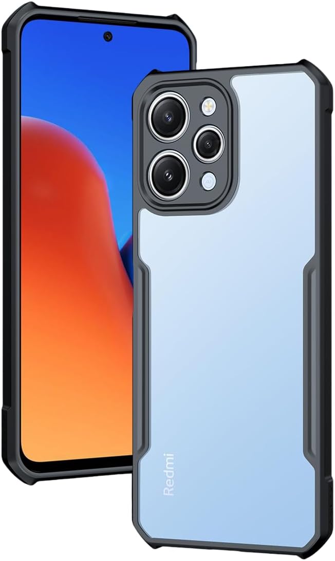 Zubitech Xiaomi Redmi 12 4G Clear Hard PC Back Cover Case with Shockproof Premium TPU Black Border 360 Degree Impact Resistant Camera lens Protection non-Yellowing Transparent Cover For Redmi 12 4G