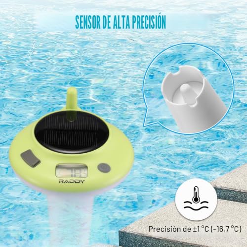 Miniatura 4 de Termómetro Flotante Para Piscina Raddy Pt-5, Energizado Por Sol Y Batería, Ipx8, Resistente Al Agua, Fácil De Leer, Digital Para Piscina, Jacuzzi, Tubos Fríos, Estanques