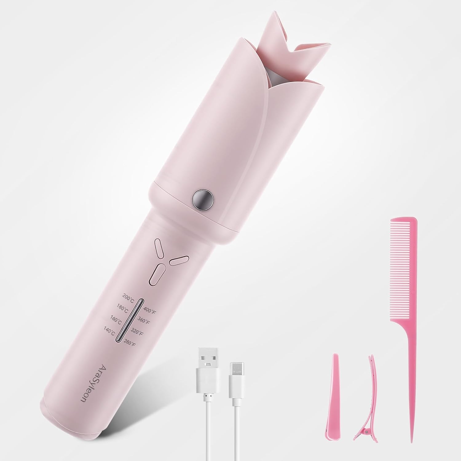 Cordless Hair Curler, Automatic Curling Iron Rechargeable On The Go Wireless Portable Self Rotating Safe Anti-Scald Curling Wand, 1.25 Inch, Pink