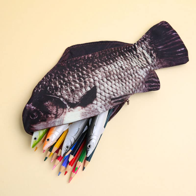 Image of 2Pcs Carp Pen Bag Realistic Fish Shape Make-up Pouch Pen Pencil Case with Zipper