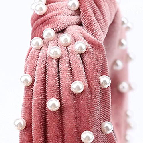 Image of DRESHOW 4 Pack Velvet Pearl Headbands for Women Girls Bow Turban Vintage Boho Head Bands Wraps Hoop Hair Accessories Gift