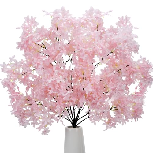 HUAESIN 3PCS Flores de Cerezo 95cm Ramas de Cerezo Artificiales Rosa para Maceta Sakura Ramos de Flores Artificiales para Jarrón Oficina Boda Balcón