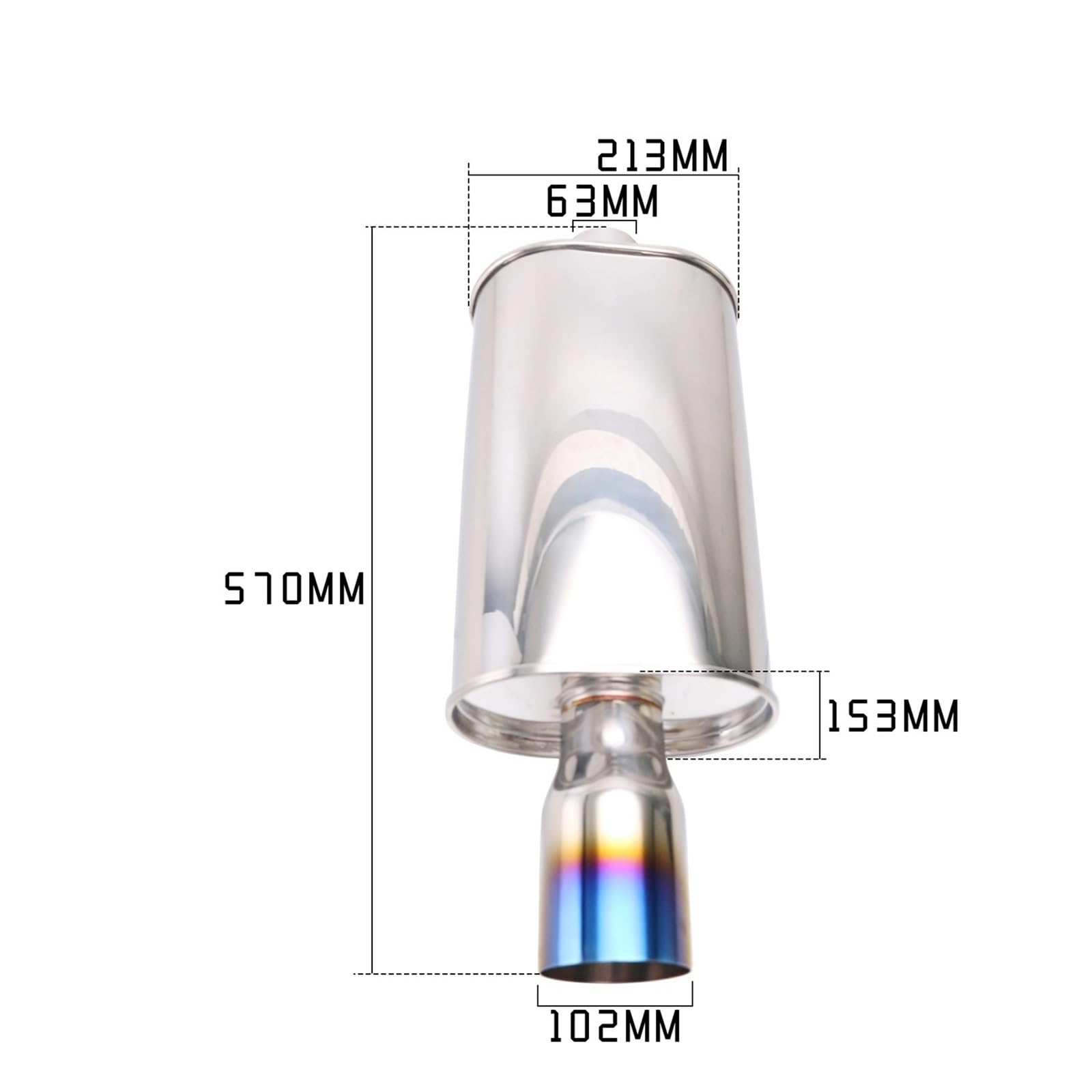 Auto-Endschalldämpfer Edelstahl-Auspuff-Schalldämpfersystem, 2,5'' bis 4'' Auslass, Silence-R-Schalldämpfer, tiefer Turbo-Sound für Autos(L1BZ85606d-HPJ)