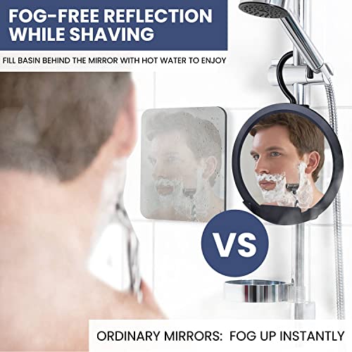 Mirrorvana Round Hanging Fogless Shower Mirror For Shaving With Real Glass Surface And Adjustable Swivel Hook - Simply Fill Back Chamber/Reservoir With Hot Water #TOP1