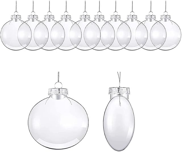 10Pcs Clear Plastic Fillable Baubles, Clear Flat Disc Fillable Balls, Fillable Craft Shatterproof Christmas Tree Ball Ornaments for Craft Activities, Party Decoration, Weddings Decor (10)
