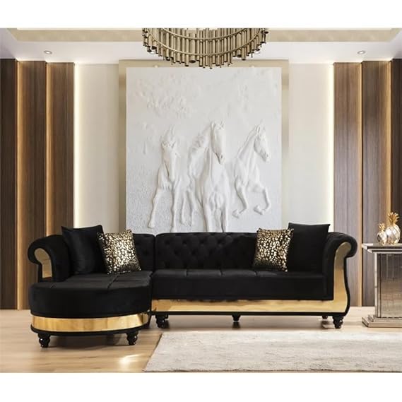 Image of A to Z Furniture Classic Chesterfield Sofa Set Luxury Chesterfield Sofa in for Home Living Room & Office (l Shape Black)
