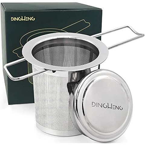 DINGHENG Teesieb Teefilter und Deckel/Abtropfschale,Rostfreies 304 Edelstahl Tee-Sieb Cover