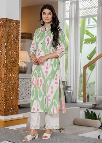 Image of Pistaa's Women's Floral Print A-Line Kurta with Lace Palazzos