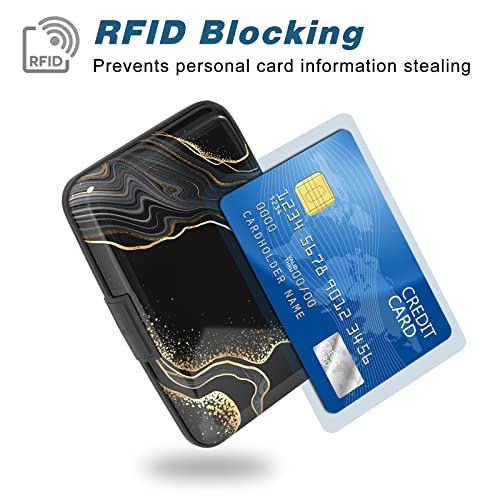 Image of Credit Card Holder, Mini Aluminum Card Wallet RFID Blocking Slim Metal Hard Card Case for Women Men, Black Gold
