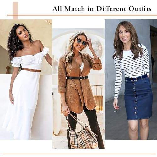 Image of XZQTIVE 3 Pack Women Belts For Jeans Dresses Pants Ladies Leather Waist Belt with Gold Buckle