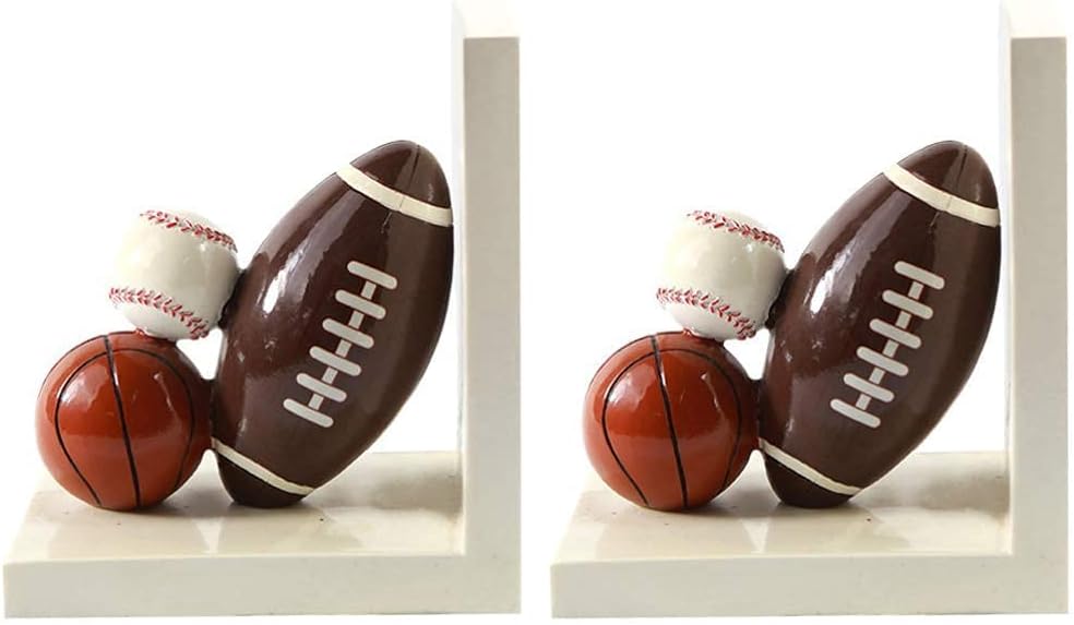 IMIKEYA Resin Bookend Book Stopper Football Basketball Heavy Duty Non-Skid Bookend for Room and Office Book Shelf Decor
