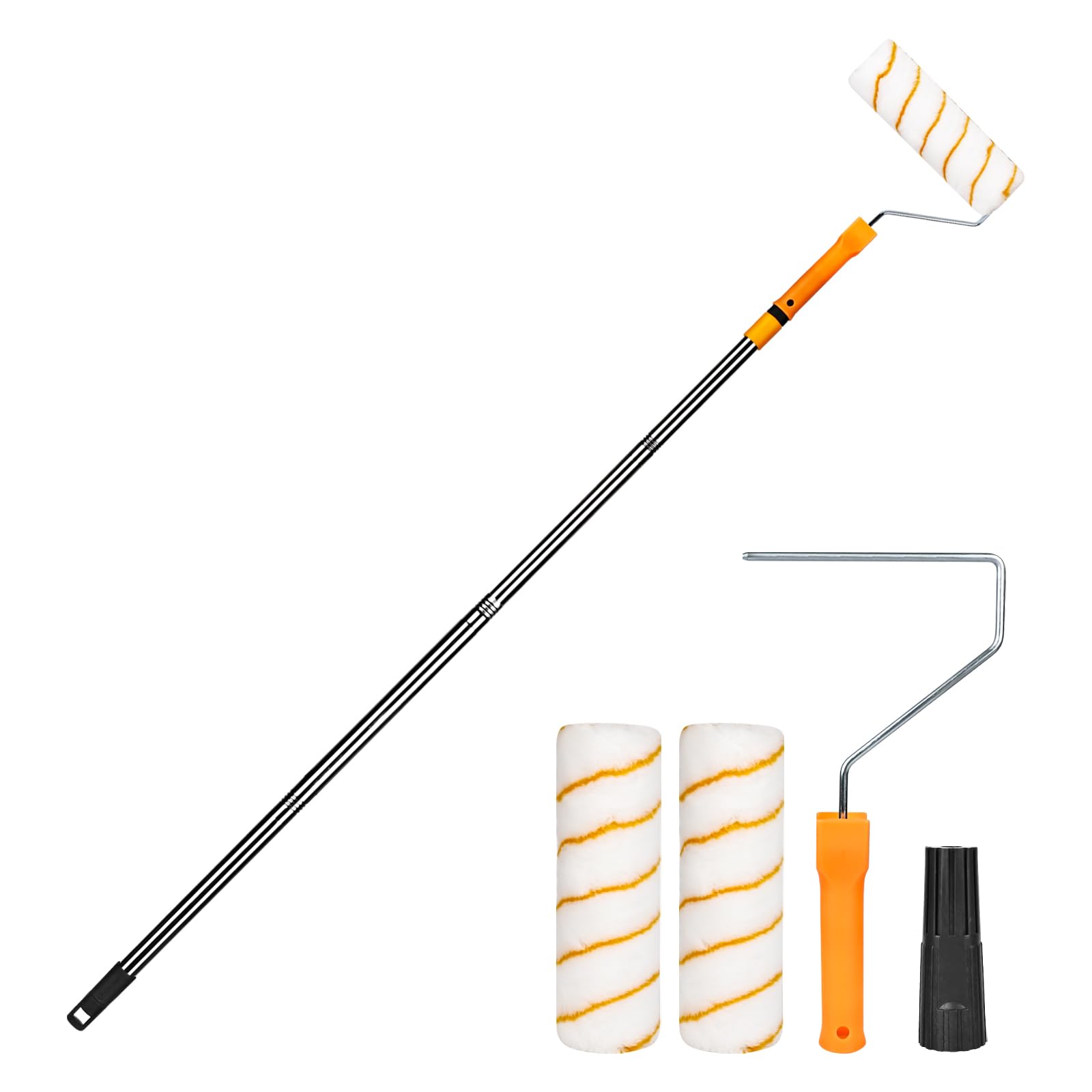 XTDMJ 9 inch Paint Roller Set, 120cm Telescopic Pole with 2 Spare Brushes, Painting Tool for Painting with Emulsion Paints on Interior Walls and Ceilings