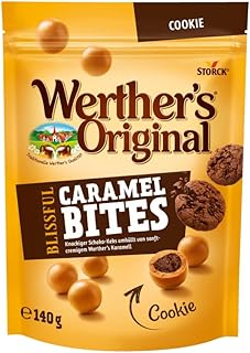 Werther's Original Blissful Caramel Bites Cookie – 1 x 140 g – Cremige Karamellkugeln mit knackigem Schokokeks-Kern