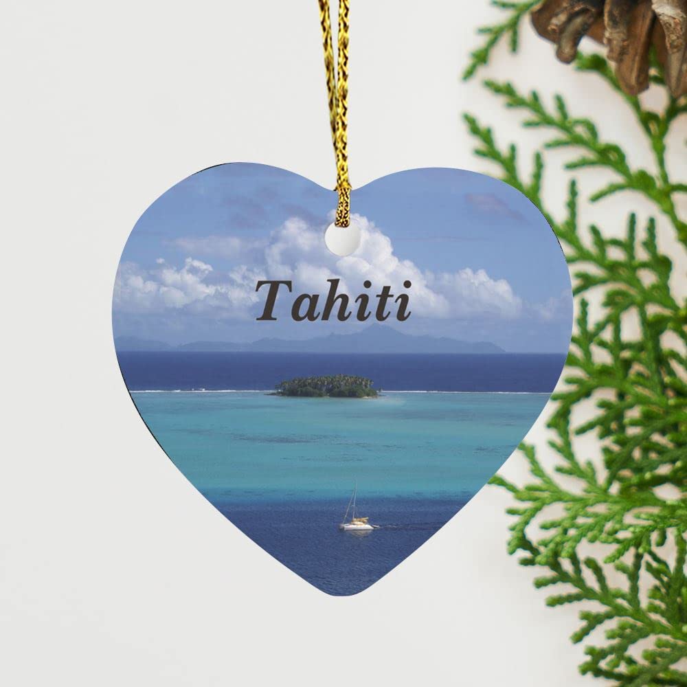 Christmas Ceramic Ornaments,Tahiti Landscape Christmas Tree Ornament Decoration , Personalized Name Trees Festive Nautical for Congratulations