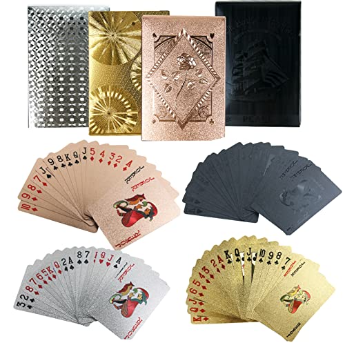 4 Decks Wasserdichte Spielkarten Kunststoff Schwarz Rose Gold Spielkarte Folie Pokerkarten Thema Standard Spielkartenspiele für Erwachsene Familienspiel Party