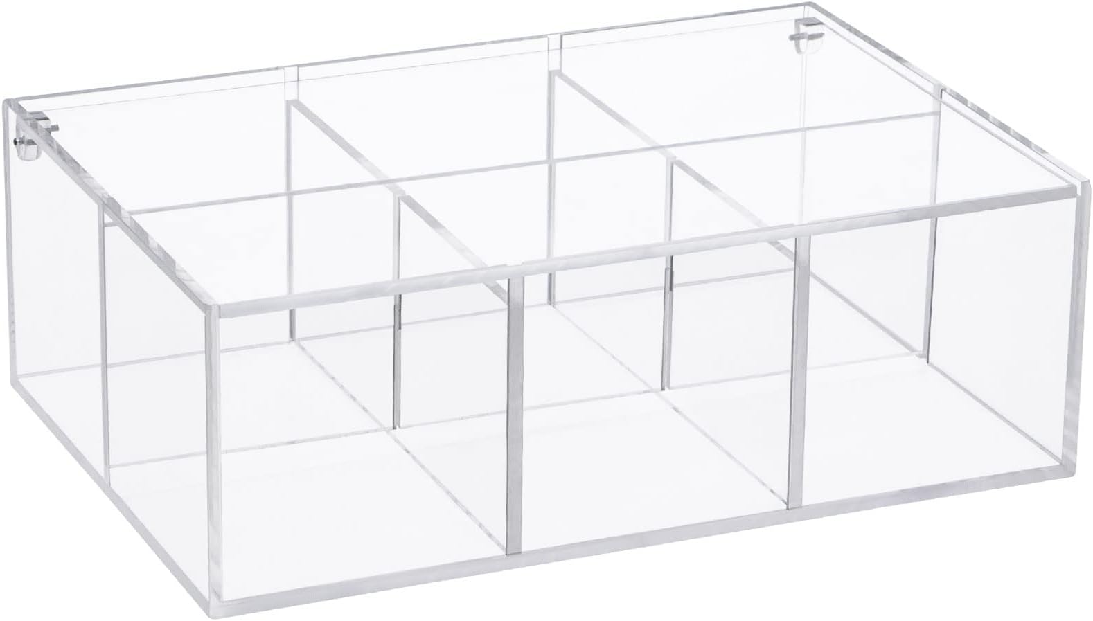 Yeeco Clear Acrylic Capsule Holder with Lid 6 Section Plastic Drawer Box Organizer 7.6”×5.1”×2.6” 6 Compartments Desk Cube Containers for Jewelry，Candy，Coffee，Make Up Accessories
