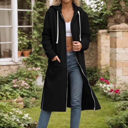 Women's Zip up Hoodie Jacket Long Sleeve Long Tunic Sweatshirts Oversized Casual 2025 Fall Jackets Coat with Pockets2