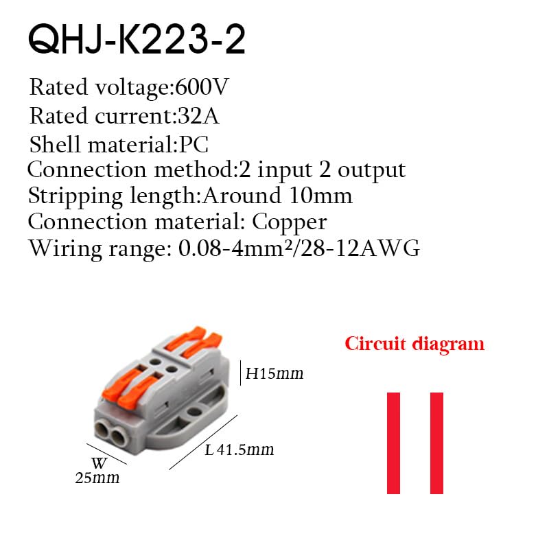 Wire Connectors 2-20 Pins Fast Compact Conductor Wiring Cable Electrical Push-in Butt Terminal Block Can Be Screwed(223-6,20PCS)