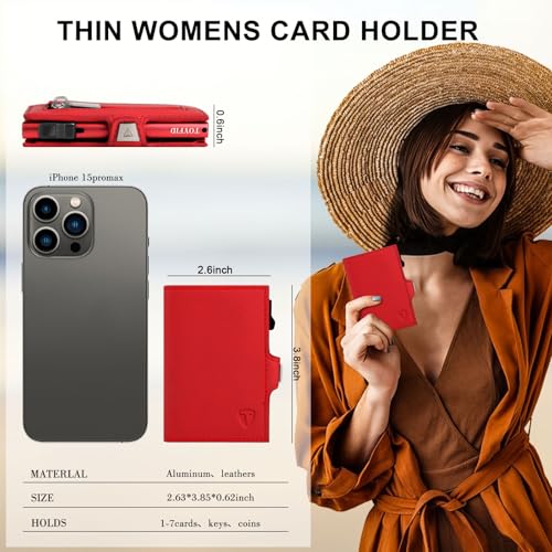 Image of Pop Up RFID Wallet Women, Small Wallet for Women Compatible with Airtag, Tri-fold Genuine Leather Wallet Women with Mirror, Zp-Red, Business Casual Style