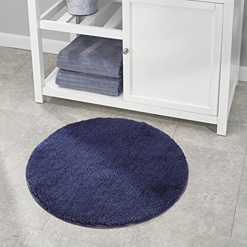 Mdesign Soft Microfiber Polyester Non-Slip Round Spa Mat, Plush Water Absorbent Accent Rug For Bathroom Vanity, Bathtub/Shower, Machine Washable - 24" Diameter - Navy Blue #TOP1