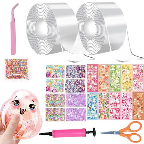 Nano Tape Bubbles Set 34 Stück Nano Tape DIY Craft Kit Nano Doppelseitiges Klebeband Blowing Bubble Tape Nano Klebeband mit Pailletten Aufkleber Tape Bubble Party Geschenke