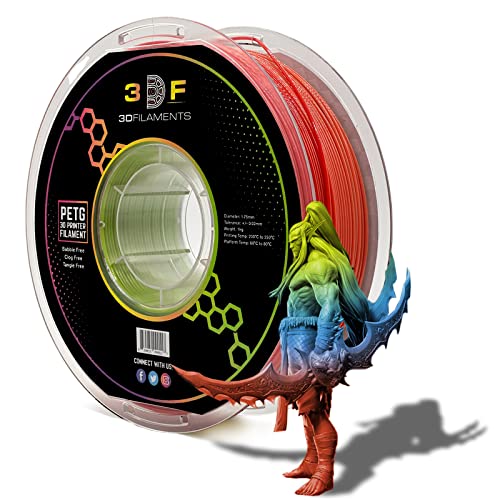3DF Printing Filament – Fusion Rainbow PETG 3D Filament for FDM 3D Printers | PETG Filament 1.75mm | Dimensional Accuracy +/- 0.02mm | 1kg (2.2lbs) Spool | Pack of 1