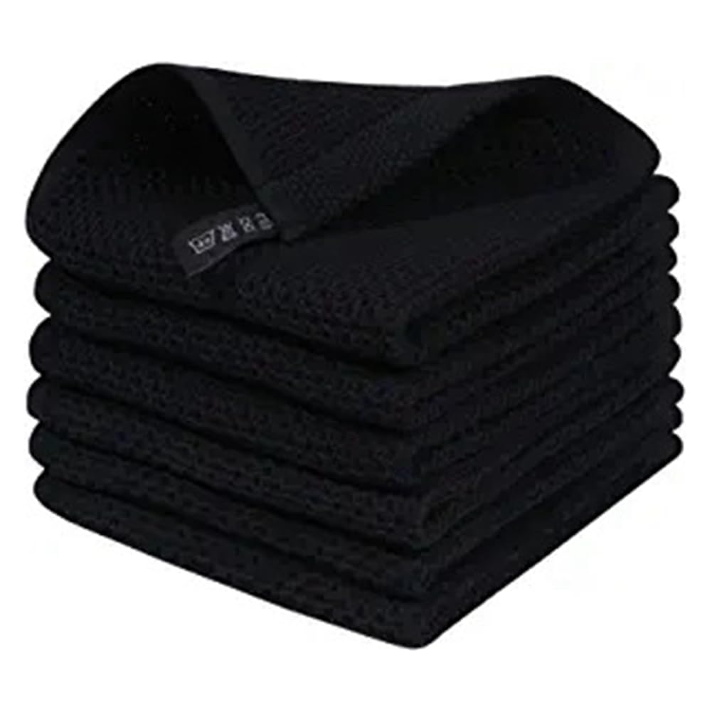 CTRLZS Kitchen Towels, 6Pcs Weave Ultra Soft Absorbent Dish Towels Quick Drying Dish Cloths, 12In Easy to Use Black