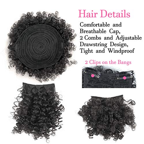 Afro Puff Drawstring Ponytail with Bangs Pineapple Updo Hair for African American Women,Short Kinky Curly Ponytail Bun with 2 Replaceable Bangs(#1B-Black) Afro Puff Drawstring Ponytail with Bangs Pineapple Updo Hair for African American Women,Short Kinky Curly Ponytail Bun with 2 Replaceable Bangs(#1B-Black)
