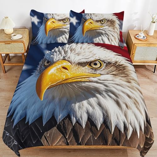 Parure de lit 3 pièces aigle à tête blanche grand lit avec fermeture éclair