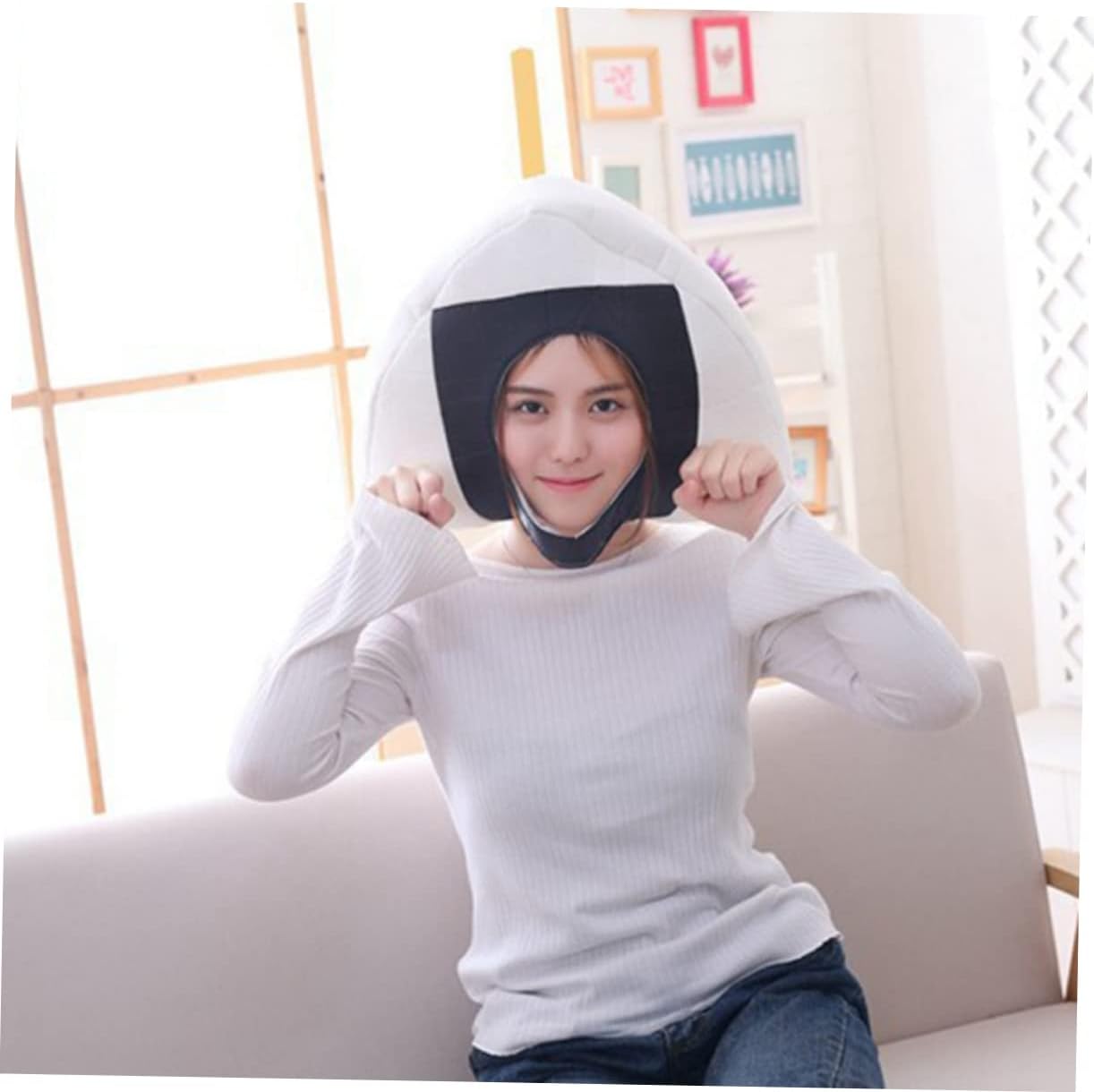 SHOWERORO Sushi Plush Hat Costume Ricew Triangle Headwear Rice Ball Head Cover Plush Toy Novelty Headwear Pp Cotton