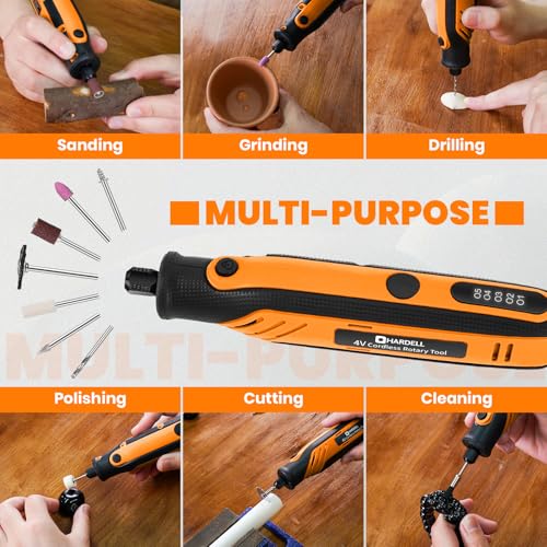 Image of HARDELL Rotary Tool, 4V Mini Cordless Rotary tool Kit con 5 Speed Display, Rechargeable Rotary tool Set with 69 Accessories for Sanding, Grinding, Engraving, Polishing, Drilling, Cutting, DIY Crafting